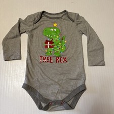 Holiday Time Baby Boys 18 Months Gray Long Sleeve Bodysuit Christmas  Tree Rex  