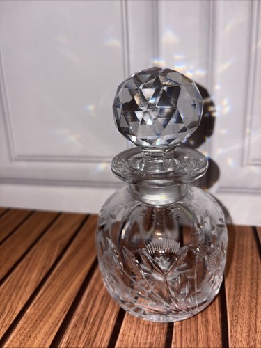 5” Antique American Brilliant Period Cut Glass Floral Perfume Bottle & Stopper