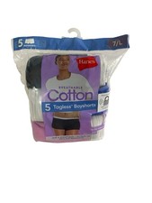 HANES Women  s TAG-LESS BOYSHORTS Breathable Cotton 7/L  5 pack New Sealed