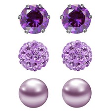 JEWELRIESHOP Birthstone Studs Earring Set Cubic Zirconia 2 Feb. - Purple