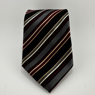 Bergamo New York Striped Necktie Black Gray Burgundy Gold 57  Polyester