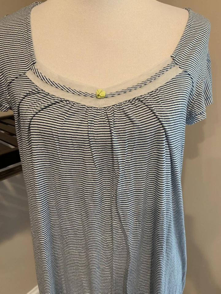 Ellen Tracy Camisón Grande L Vestido Rayón Mezcla Tejido Azul Rayas Manga Acampanada Foto 2 de 4