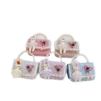 Adorable Pearl Handle Children's Square Shoulder Bag Cartoon Bunny Girls Clutch