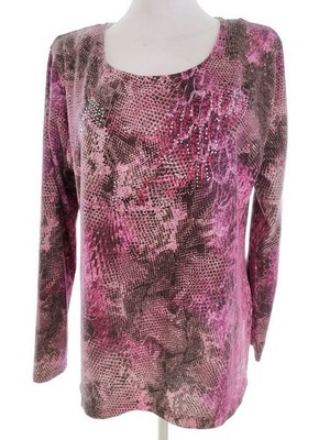 PACO BOUTIQUE Damen Bluse Gr. 42 Lila Langer Ärmel Pailletten Runder Ausschnitt