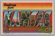 Greetings From Kansas Large Letter Linen Teic...