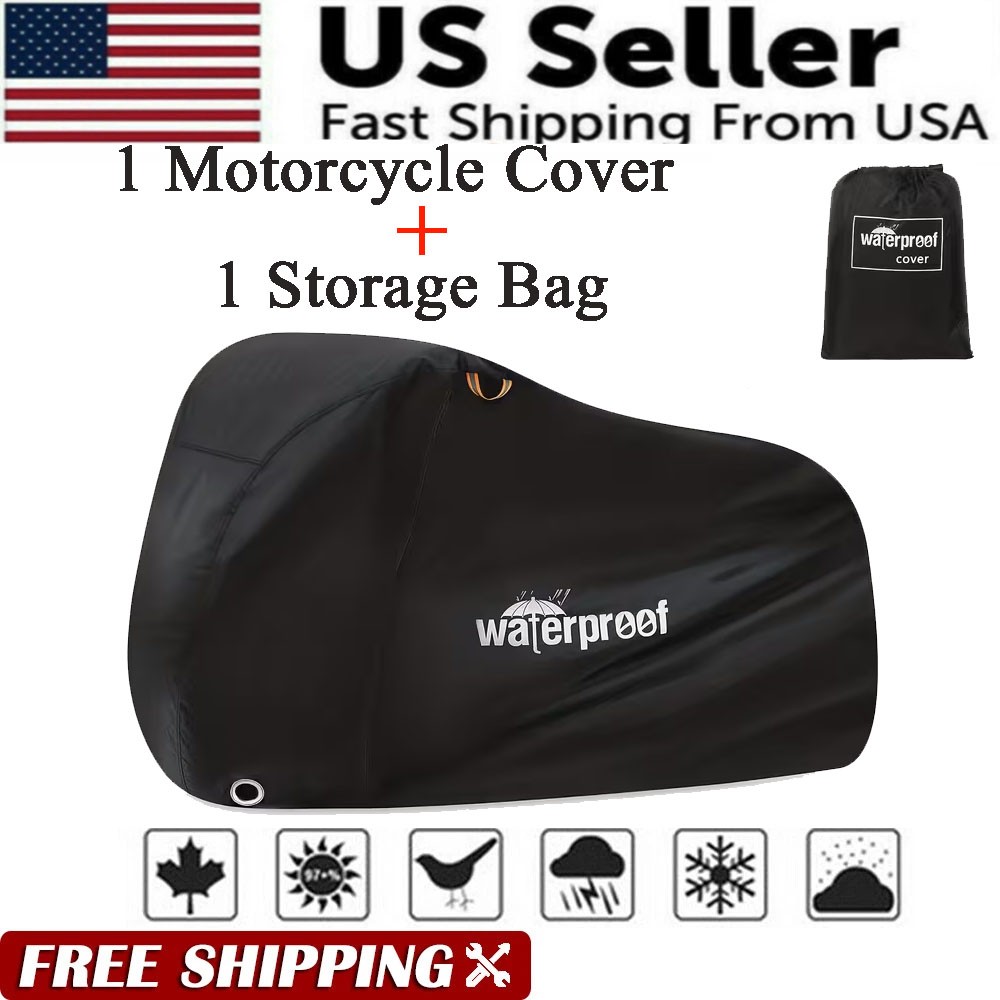 Motorcycle Cover Waterproof Heavy Duty for Winter Outside Storage Snow Rain US