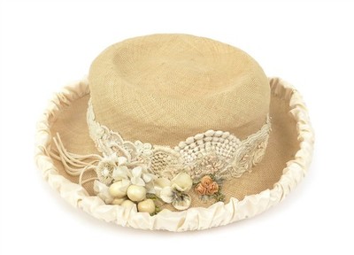 Vintage Helen Kaminiski Elaborate Floral & Lace w Fine Weave Sun Hat Australia