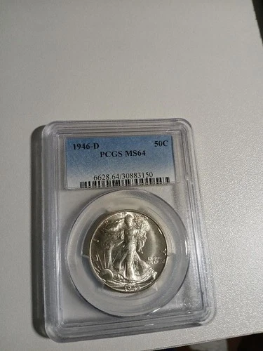 1946-D Walking Liberty Silver Half Dollar, Old  PCGS Certified MS64 Blue Label