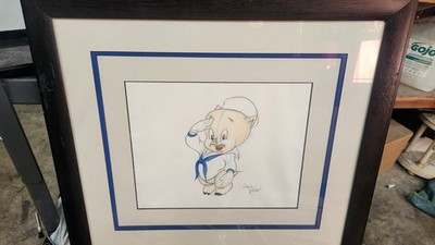 Original Signed with COA Virgil Ross Warner Bros. Studio's framed Porky The Pig