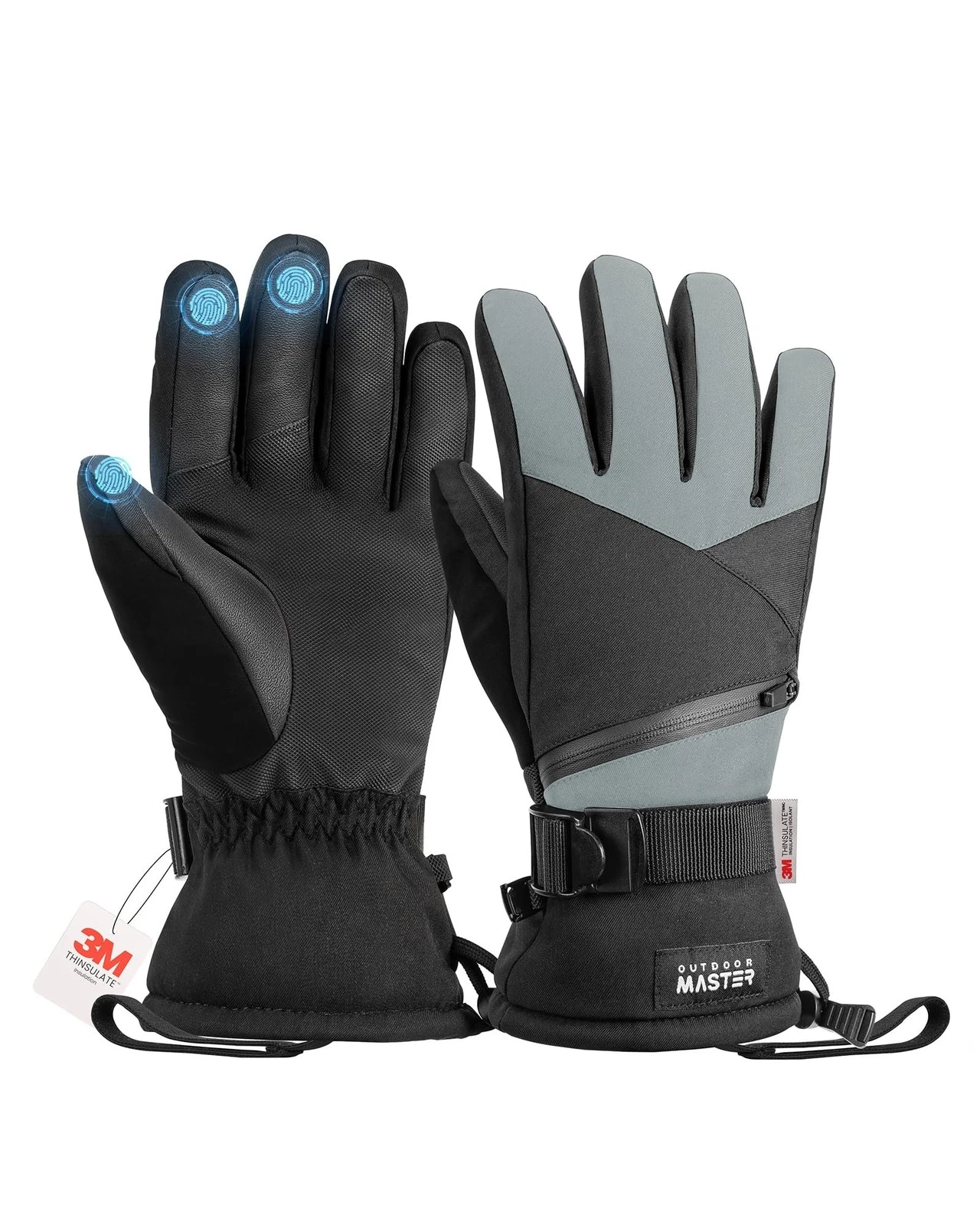 OutdoorMaster Updated Ski Snow Gloves for Women & Men, 3M Thinsulate Waterpro...