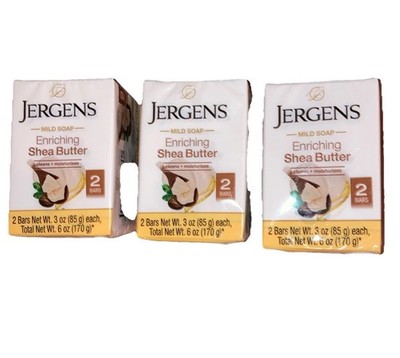 § JERGENS (6) 3 Oz. (85g) Bars SHEA BUTTER   ENRICHING  Mild Soap