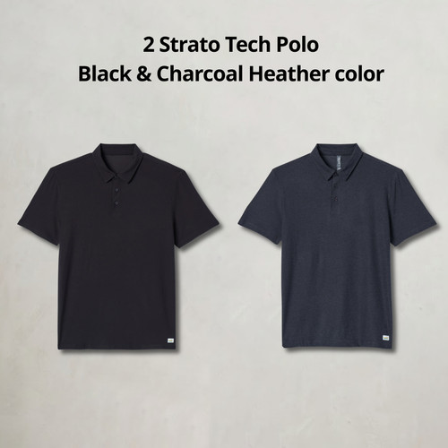 NWT Vuori Men's Strato Tech Polo - 2 polo shirts - Black & Charcoal Heather