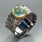 Quality gem 9x8 mm. Natural Prehnite Ring 925 Sterling Silver Size 8 /R464722