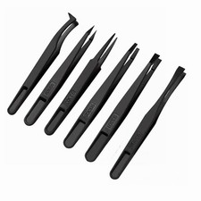 6Pcs Plastic Anti-static Tweezers, Precision Slant Curved Flat Tip Tweezers f...