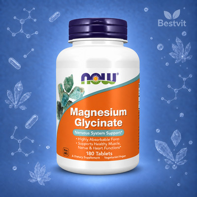 NOW FOODS, MAGNESIUM GLYCINATE Nervensystem Herz 180 Tabletten SUPER PREIS