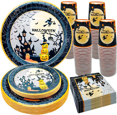 96Pcs Halloween Party Supplies Decorations Set Halloween Paper Plates Pumpkin Pl