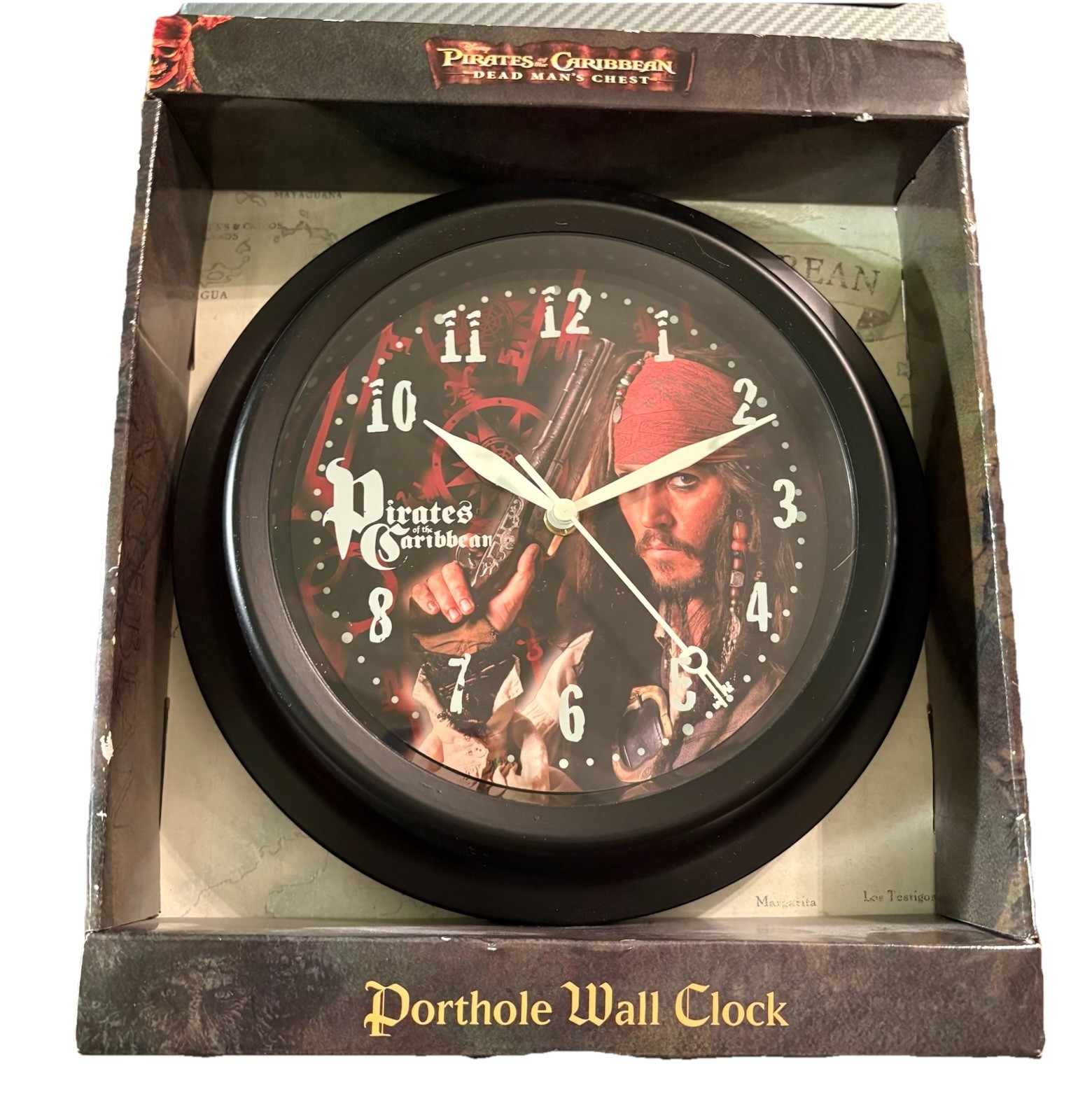 Vtg Pirates of the Caribbean - Dead Man&rsquo;s Chest Porthole Wall Clock Johnny Depp