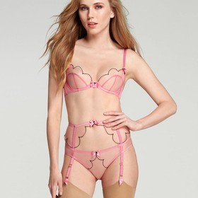 Agent Provocateur LORNA Suspender L/4 NWT Baby Pink & Black Orig. $95 RARE! [G]