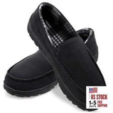 Mens Slippers Microsuede Moccasin Memory Foam House Shoes 12 Black