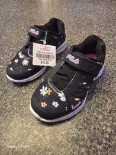 Fila Landbuzzer Toddler Size 6 Sneaker Shoes Black With Flowers NWT