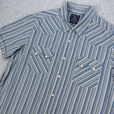 Lucky Brand Western Shirt Mens XL Blue Striped Diamond Snap Sawtooth Pockets