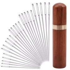 25x Large Eye Leather Hand Sewing Stitching Needle Lacing Needles w/ Wooden Case