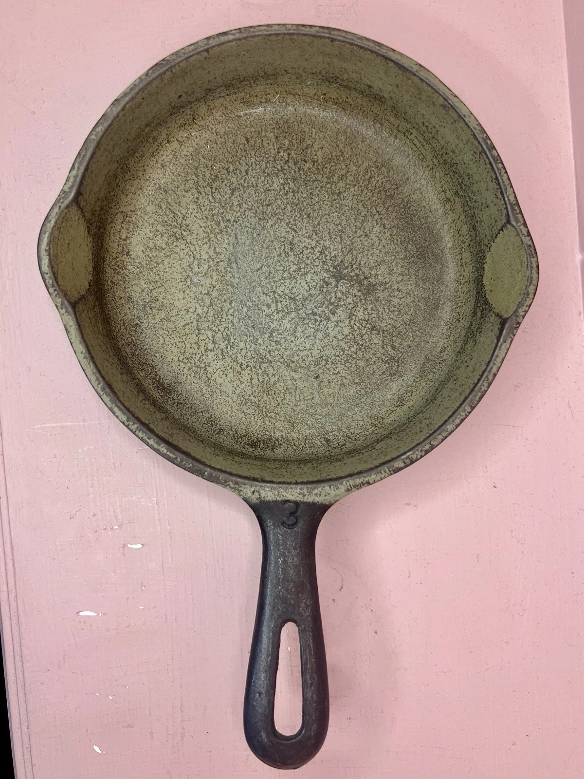 Rare Wagner  Green Teflon 6 1/2" Mercedes Cast Iron Skillet