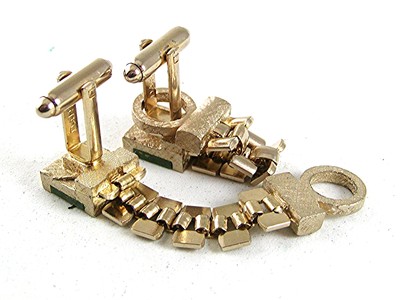 Boutons De Manchette Vintage DANTE 81917a - Or Doré, Vert, Style Wrap Around, Années 1970, Occasion