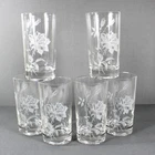 Federal Glass Royal Rose Vintage Glasses Set of 6 MCM Rose and Buds Leaves Decal