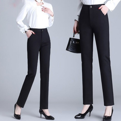 Trendy Women's Slim Fit High Waist Trousers Essential Casual Straight Pants