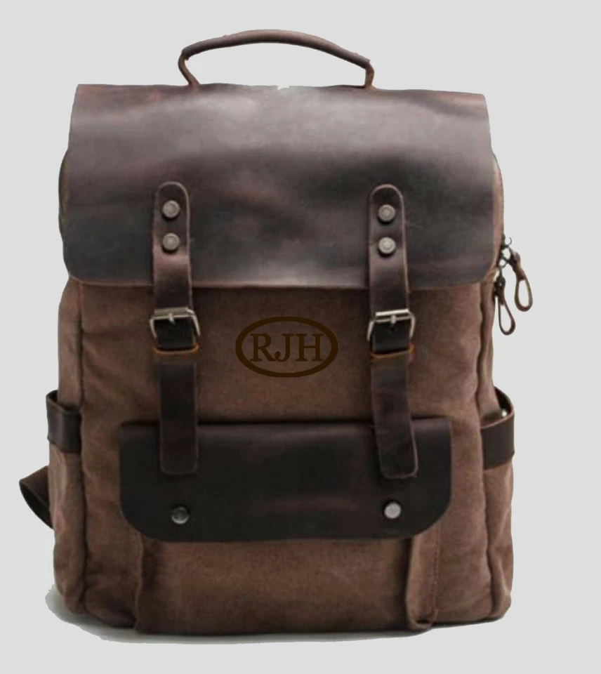 Personalised leather canvas backpack/Embroidered Personalised Backpack/Rucksack/ - Image 2 of 4