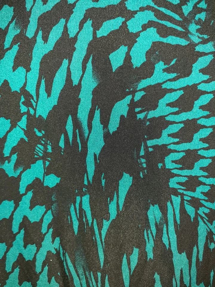 Vestido SUSAN GRAVER Talla L Línea A Negro Teal Estampado Animal Manga 3/4 Tejido Elástico Foto 3 de 4