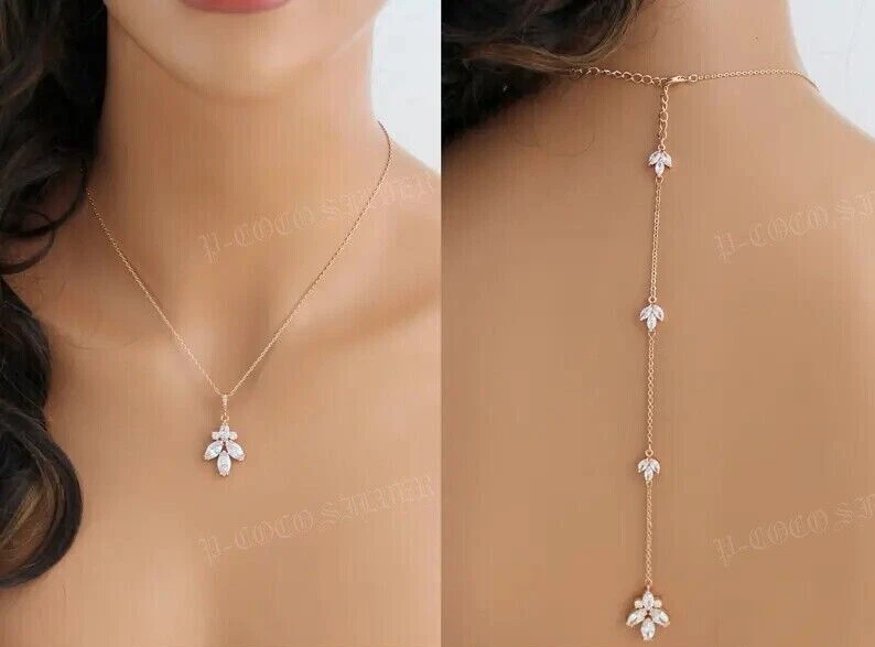 9Ct Marquise Cut Simulated Diamond Backdrop Necklace 8