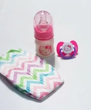 2oz Hello Kitty Reborn Baby Formula Bottle, Magnetic Pacifier & Diaper Set!
