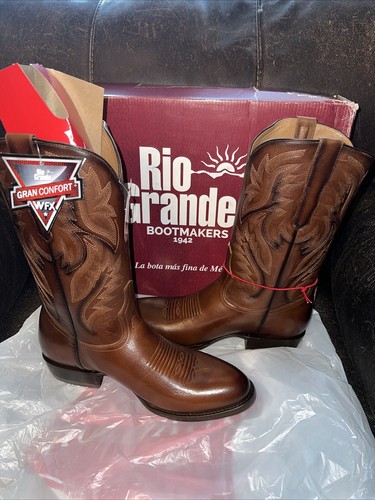 New Mens RIO GRANDE Mex Sz 29.5 US 10.5 Brown Leather Cowboy Boots - Picture 3 of 11