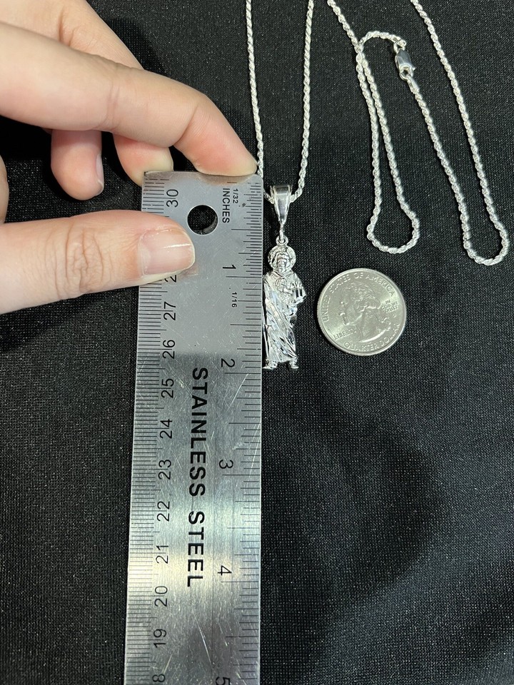 925 Sterling Silver Small Men St Jude San Judas Pendant & Rope Chain 18