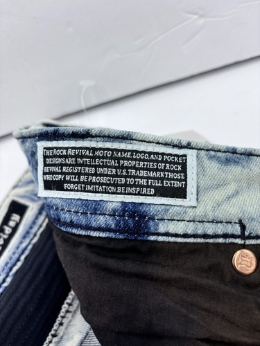 Rock Revival 'Daviday' Jeans Moto Acid Wash Straight $220 Men’s Size 36 X 32 - Picture 8 of 12