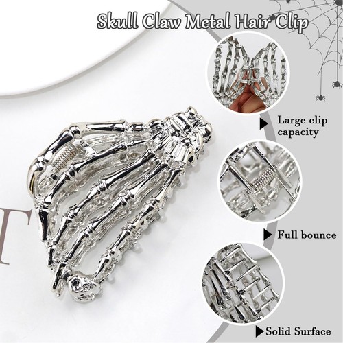 2PCS Skeleton Hand Hair Clips Halloween Punk Claw Clip Day of the Dead Styling - Picture 3 of 7