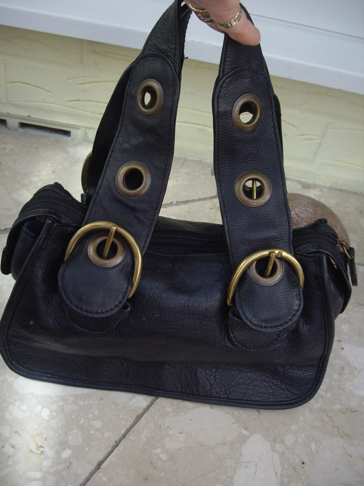 HIDESIGN BLACK LEATHER TOP HANDLE BAG CHUNKY STRAP HANDBAG eBay