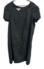 Roamans Black Short-Sleeve Pleated Sheath Dress Plus Size 24W