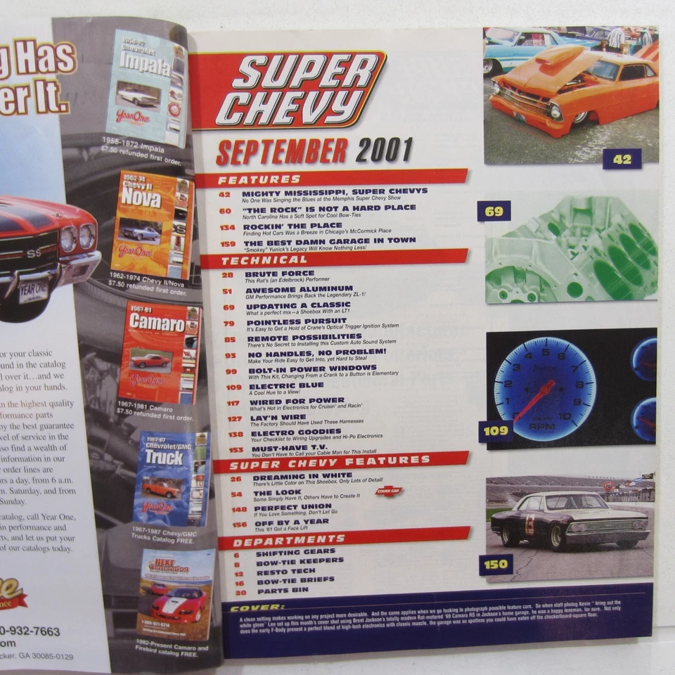 Super Chevy Sep 2001 Car Security, ZL-1 Aluminum, Bolt in power windows, Bow Tie Foto 2 de 4