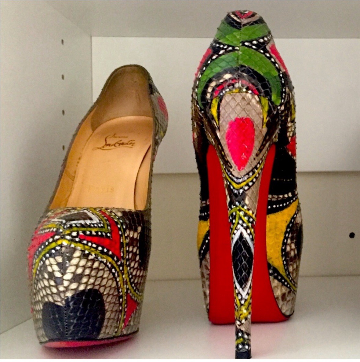 Christian Louboutin Multi colored snake Print Leather Heels | eBay