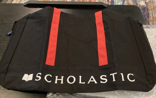 Vintage Scholastic Canvas Book Bag Tote Navy and red Double Zipper 19x11 - Picture 3 of 5