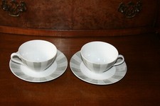 2 Teetassen mit Untertasse Oscar Schaller Bast Dekor grau Töne  TOPZUSTAND