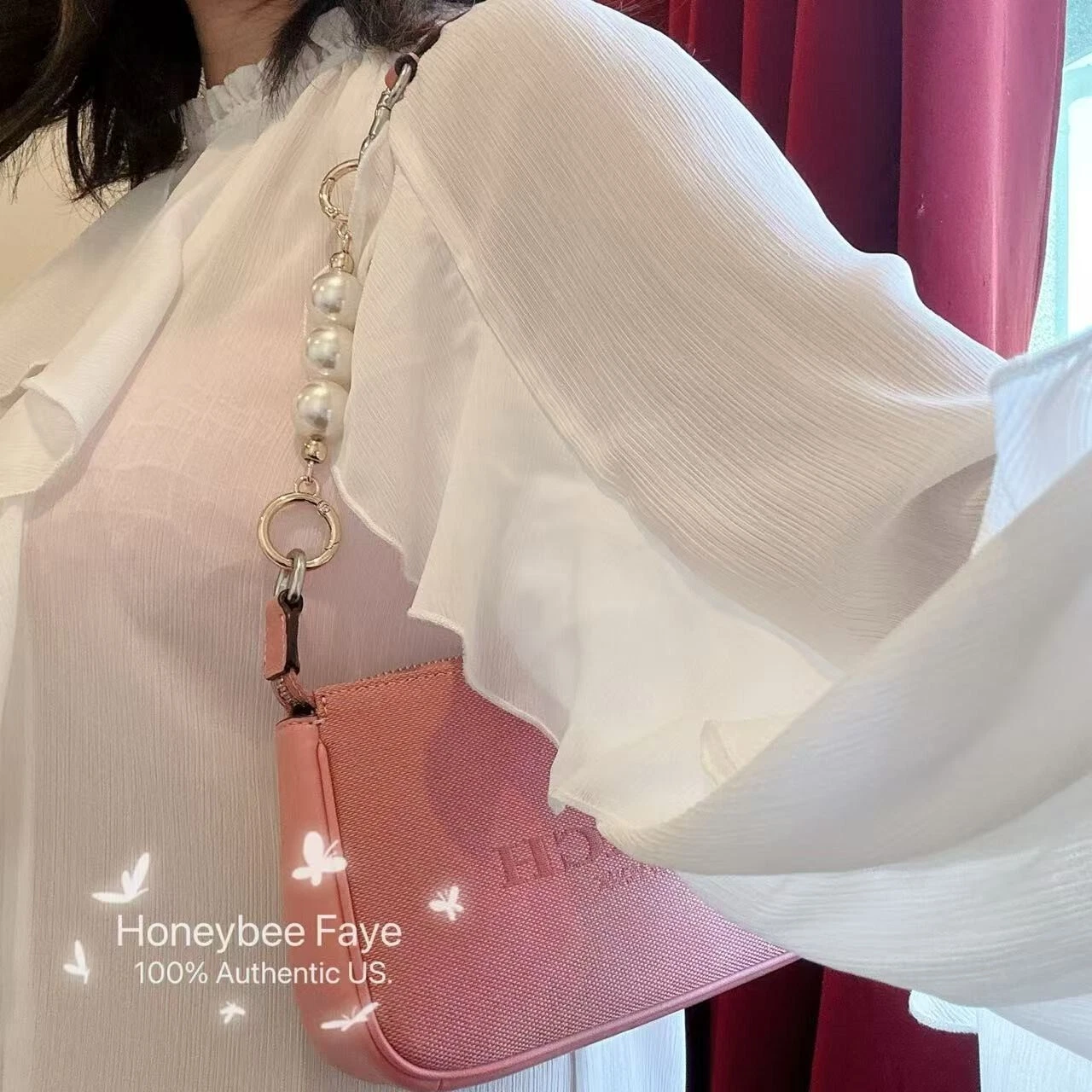 Coach Nolita 19 CU002 Jacquard Rosa più catena di perle estesa nuova con etichetta