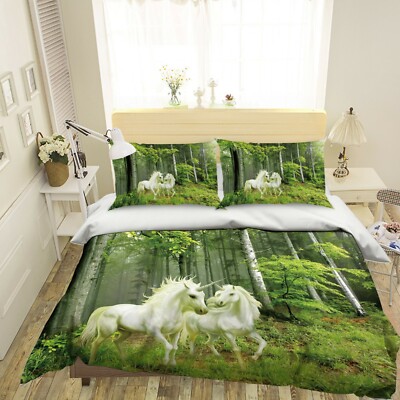 3D Unicorn Forest ZHUA1770 Bed Pillowcases Quilt Duvet Cover Set Queen King Zoe