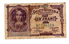 Belgique BELGIUM BELGE 1 FRANC 1916 P86 SOCIETE GENERALE WWI GERMANY OCCUPATION