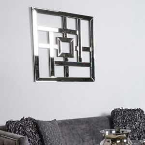 Large Square Geometric Wall Art Mirror, Large Contemporary Mirror Wall Art