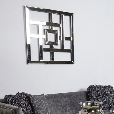 Large Square Geometric Wall Art Mirror Picture Contemporary Shiny Decor 80cm Large Square Geometric Wall Art Mirror, Geometric Mirrored Wall Art