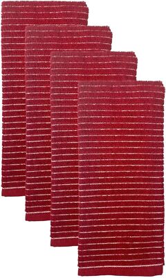 Set of 4, 100% Cotton Terry Stripes Kitchen Towels Size: 15 x 25 Inch or Set of